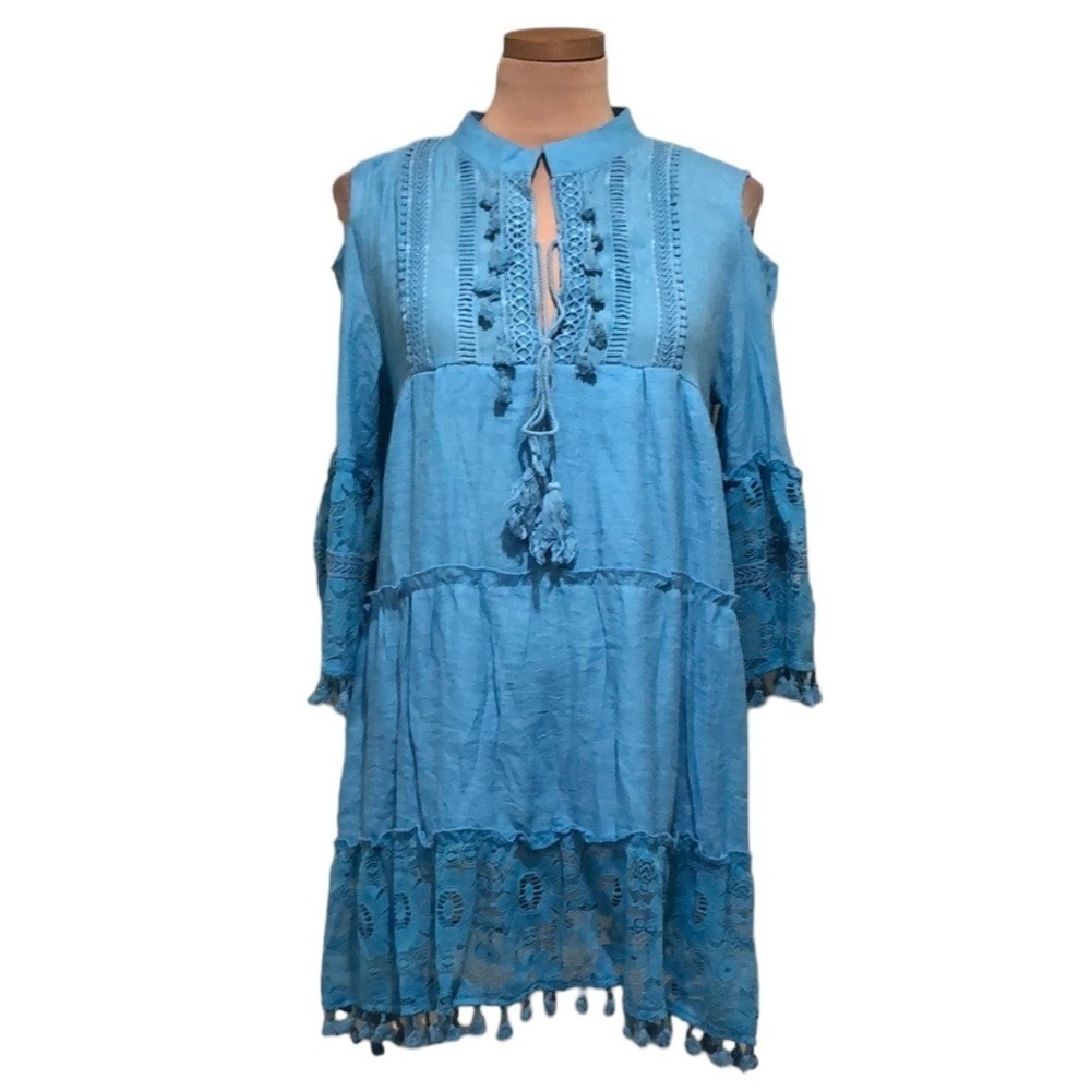 Francesca’s Collection Dress Size 6 Sea Breeze Blue Tassel Lace
